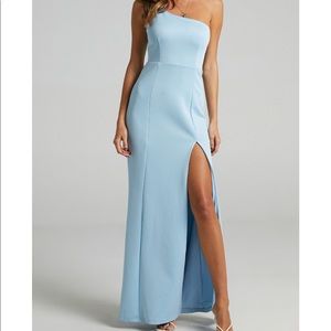 NWT Blue Showpo Gown- One shoulder with slit